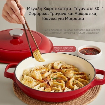 Κατσαρόλα από χυτοσίδηρο με εμαγιέ για αργό σιγοβράσιμο, στιφάδο και ψήσιμο, επίπεδη βάση, αντικολλητική, συμβατή με επαγωγή και αέριο