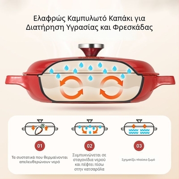 Κατσαρόλα από χυτοσίδηρο με εμαγιέ για αργό σιγοβράσιμο, στιφάδο και ψήσιμο, επίπεδη βάση, αντικολλητική, συμβατή με επαγωγή και αέριο