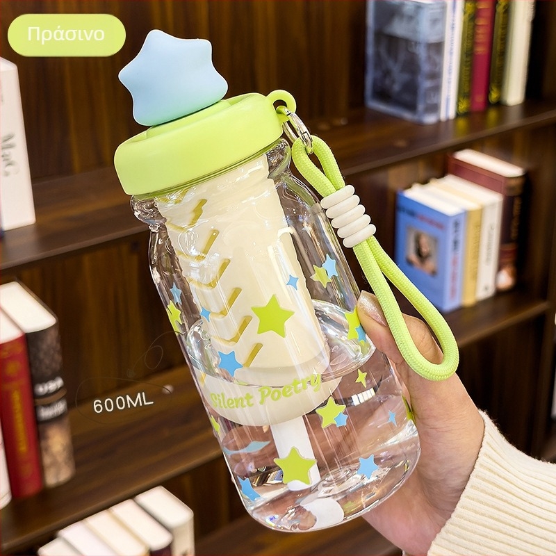 Star Language Bubble Straw Cup για παιδιά και μαθητές, φορητή πλαστική κούπα νερού με χαριτωμένη λαβή σε cartoon σχέδιο, δώρο για κορίτσια