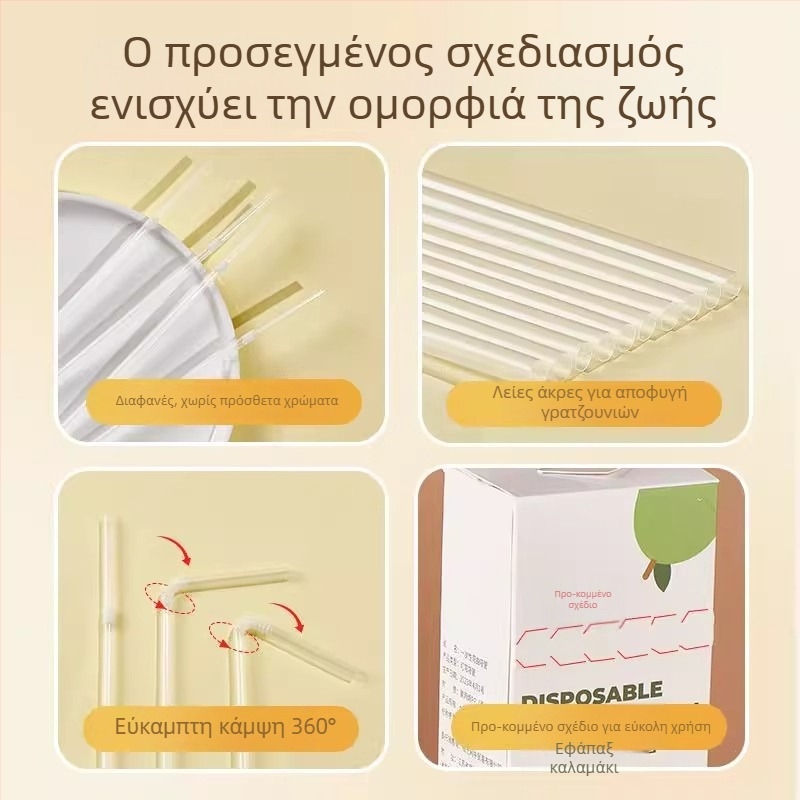 Μίας χρήσης καλαμάκια, ατομικά συσκευασμένα, διαφανείς και ευέλικτοι για οικιακή χρήση, βιοδιασπώμενα