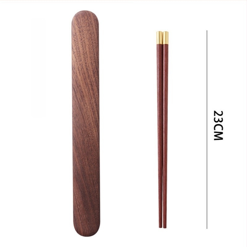 Ξύλινα chopsticks για ταξίδι με κουτάλι, σε φορητό κουτί — σετ από τρία τεμάχια