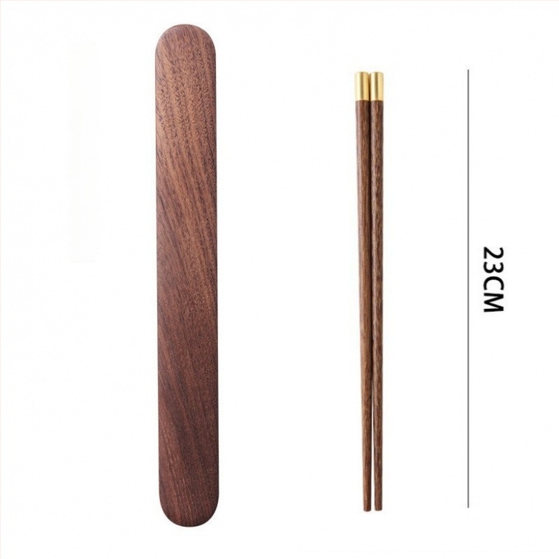 Ξύλινα chopsticks για ταξίδι με κουτάλι, σε φορητό κουτί — σετ από τρία τεμάχια