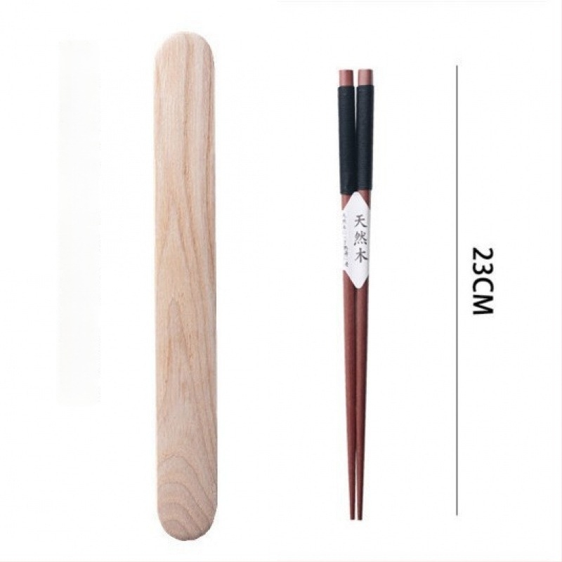 Ξύλινα chopsticks για ταξίδι με κουτάλι, σε φορητό κουτί — σετ από τρία τεμάχια