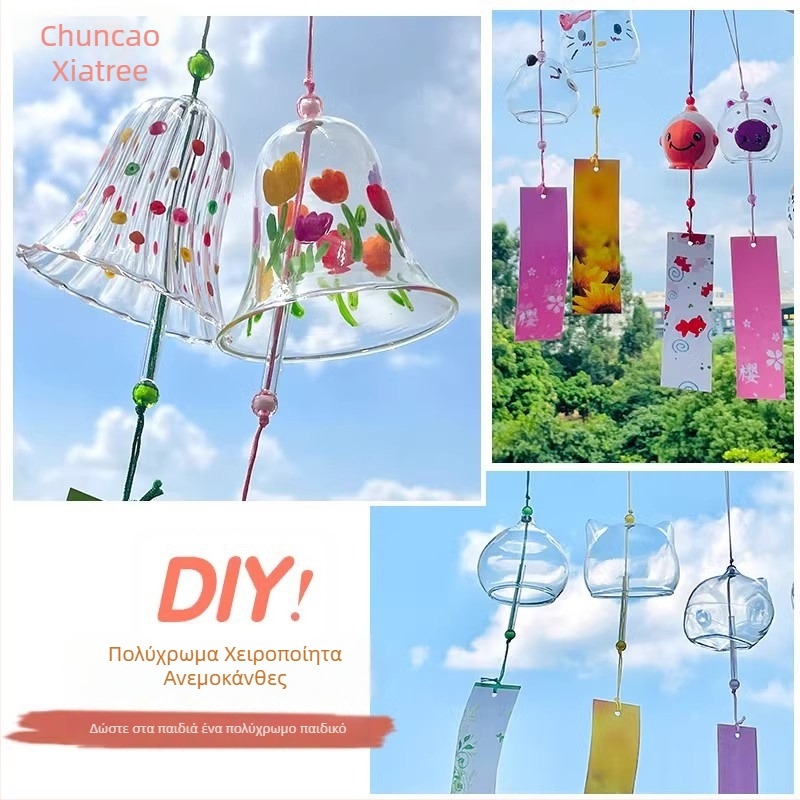 DIY κουδούνι ανέμου από διαφανές γυαλί σε ιαπωνικό στυλ με ζωγραφιστό σχέδιο