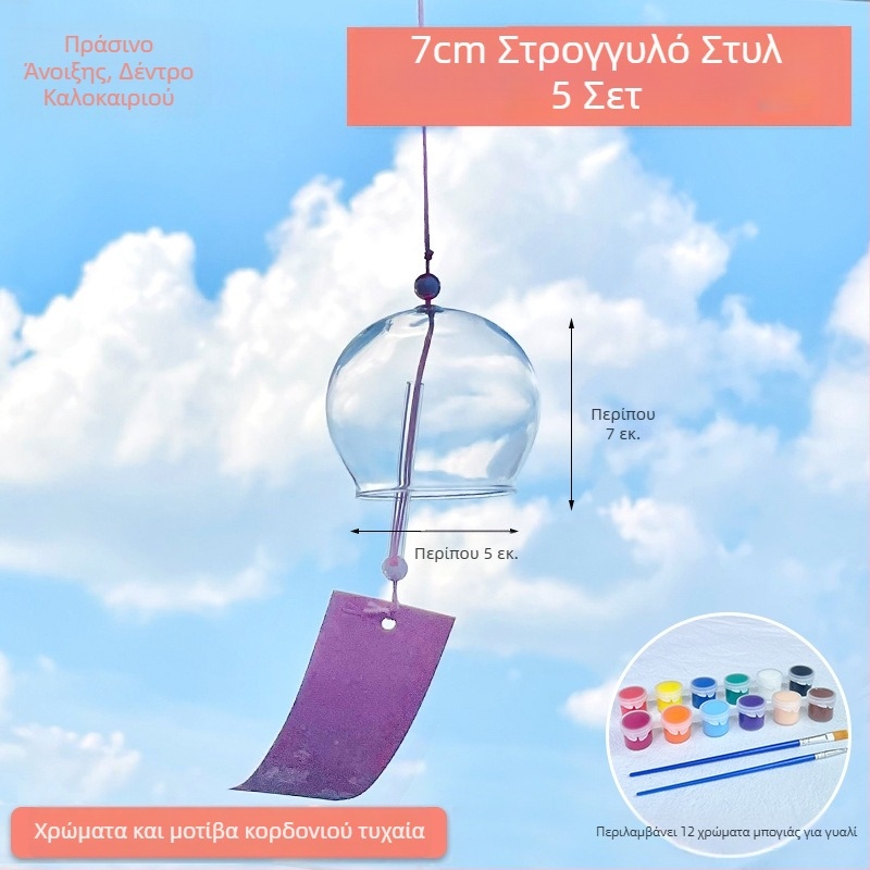 DIY κουδούνι ανέμου από διαφανές γυαλί σε ιαπωνικό στυλ με ζωγραφιστό σχέδιο