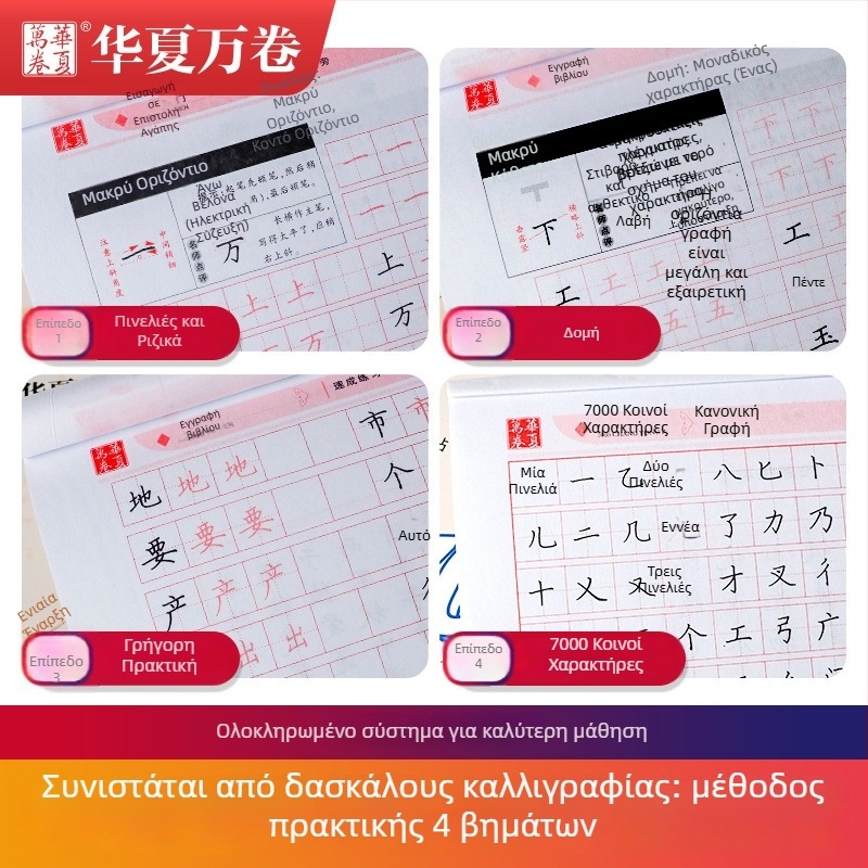 Εισαγωγικό βιβλίο εξάσκησης καλλιγραφίας σε κανονικό στυλ: οδηγίες για γραμμές και ριζώματα, 7000 κοινώς χρησιμοποιούμενοι χαρακτήρες, βίντεο μαθήματα