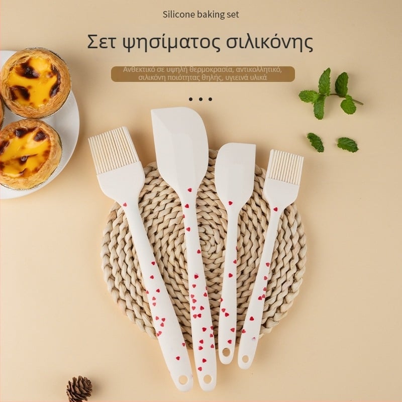Σετ δύο τεμαχίων σιλικόνης για ψήσιμο και μπάρμπεκιου: σπάτουλα για κέικ και θερμοανθεκτικό σκραπέρ με βούρτσα λαδιού