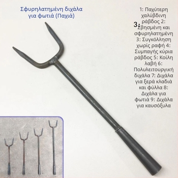 Σφυρήλατο πιρούνι για ξύλα με μεταλλική λαβή