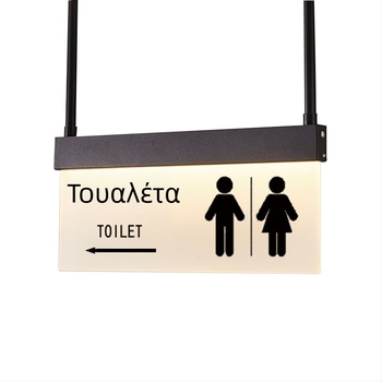 Σετ φωτιζόμενων πινακίδων ασφαλούς διαδρομής εμπορικού κέντρου: τουαλέτα, έξοδος, οδηγός ανελκυστήρα, αριθμοί θυρών και δωματίων