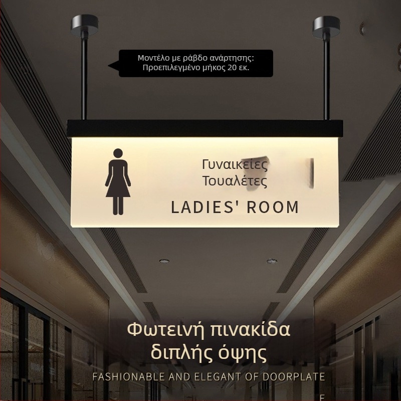 Σετ φωτιζόμενων πινακίδων ασφαλούς διαδρομής εμπορικού κέντρου: τουαλέτα, έξοδος, οδηγός ανελκυστήρα, αριθμοί θυρών και δωματίων