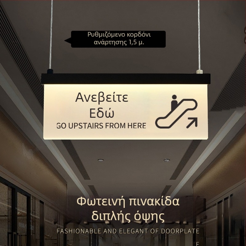 Σετ φωτιζόμενων πινακίδων ασφαλούς διαδρομής εμπορικού κέντρου: τουαλέτα, έξοδος, οδηγός ανελκυστήρα, αριθμοί θυρών και δωματίων