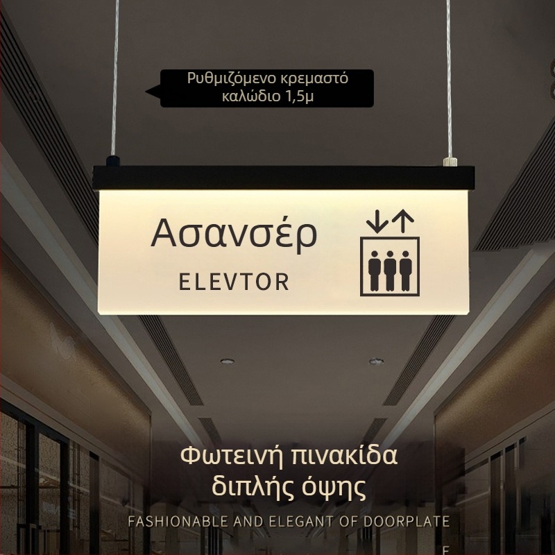 Σετ φωτιζόμενων πινακίδων ασφαλούς διαδρομής εμπορικού κέντρου: τουαλέτα, έξοδος, οδηγός ανελκυστήρα, αριθμοί θυρών και δωματίων