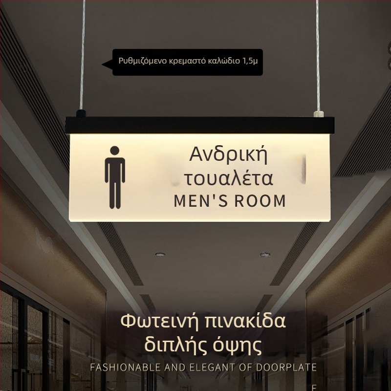 Σετ φωτιζόμενων πινακίδων ασφαλούς διαδρομής εμπορικού κέντρου: τουαλέτα, έξοδος, οδηγός ανελκυστήρα, αριθμοί θυρών και δωματίων