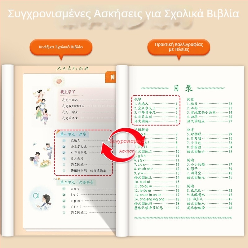 Βιβλίο εξάσκησης κινέζικων χαρακτήρων με πλέγμα κουκκίδων για Α'–Γ' Δημοτικού, αντιγραφή γραμμών, εξάσκηση νέων χαρακτήρων, σχηματισμός λέξεων και προτάσεων.