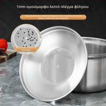 Τηγάνι τηγανίσματος από ανοξείδωτο ατσάλι 201, παχύς σώμα, οικιακό δοχείο αποθήκευσης λαδιού με διπλά χερούλια, πολυλειτουργικό φίλτρο λαδιού