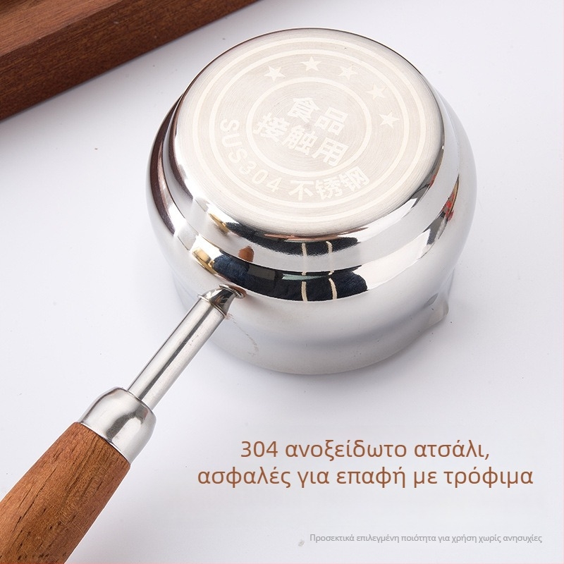 304 ανοξείδωτο ατσάλι, μικρή κανάτα λαδιού με ξύλινο χερούλι, παχυσμένο μίνι τηγάνι για καρύκευμα, χωρίς επίστρωση