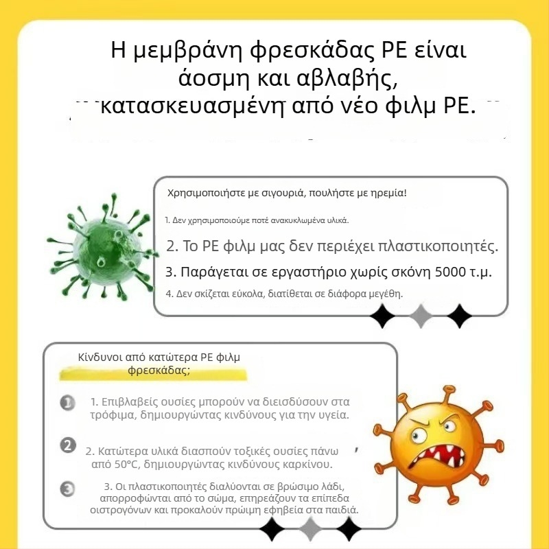 Μίας χρήσης Κάλυμμα από μεμβράνη τροφίμων για μπολάκια, οικιακή χρήση, με ελαστικό προστατευτικό κάλυμμα σκόνης