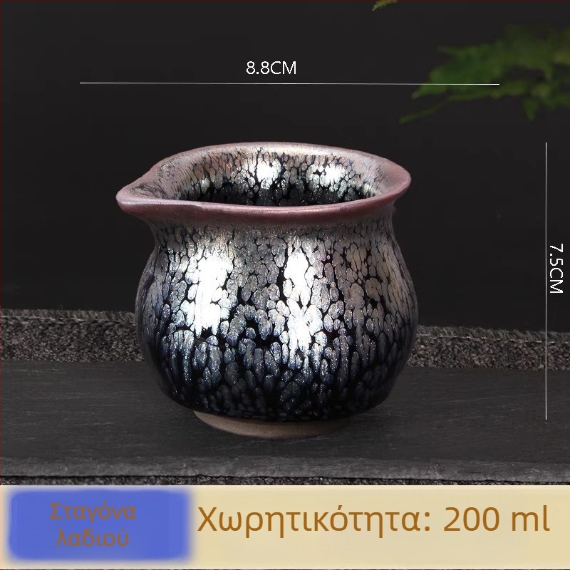 Χειροποίητο κύπελλο τσαγιού με καπάκι και βάση, μεταλλικό σώμα, μπλε μυθικό πλάσμα και φλοράλ μοτίβο, αξεσουάρ τελετής τσαγιού