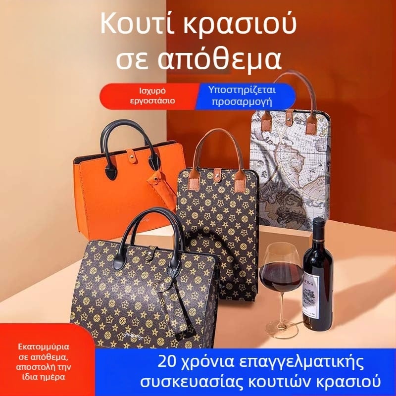 Κουτί δώρου κόκκινου κρασιού με δερμάτινο θήκη, διαθέσιμο σε μονή ή διπλή συσκευασία