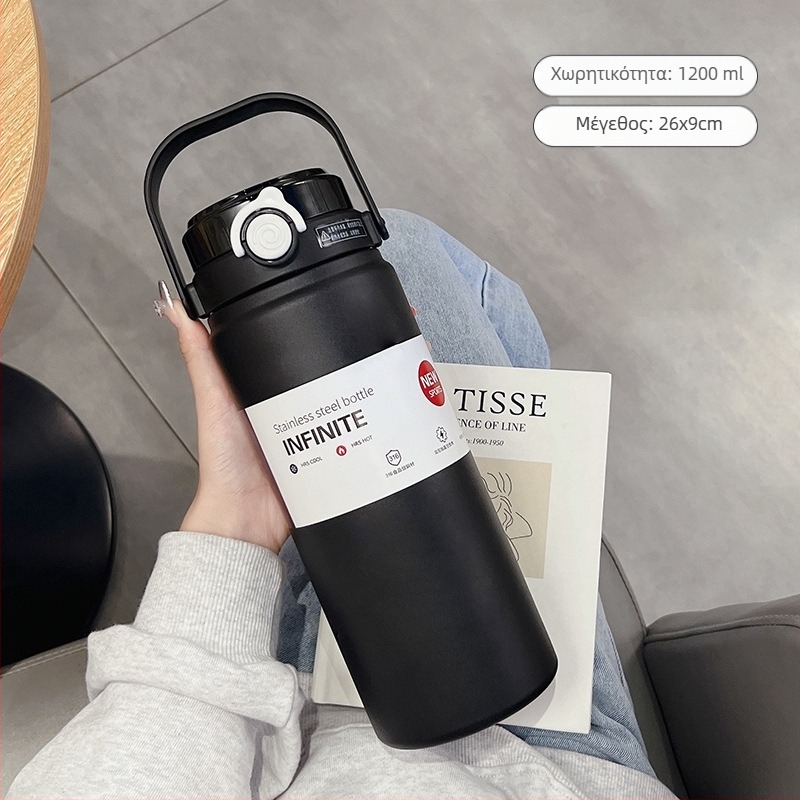 Θερμός 1000 ml, φορητό ποτήρι από ανοξείδωτο χάλυβα, εσωτερικό 316, εξωτερικό 304, μινιμαλιστικό ίσιο σχέδιο, διατήρηση θερμοκρασίας 12–24 ωρών