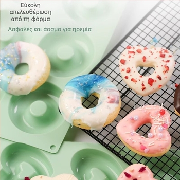 Φόρμα σιλικόνης με 6 θήκες, κυκλική για ντόνατ, καρδιά σε ντόνατ, φόρμα για μπάλες ρυζιού για σουσί και κέικ, οικιακή χρήση
