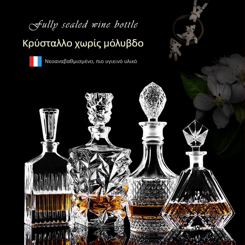 Ντεκαντέρ από κρυσταλλικό γυαλί με καπάκι για κρασί και ουίσκι