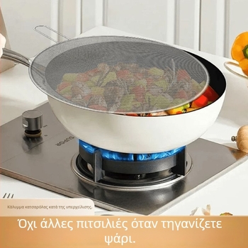 Ανοξείδωτο πλέγμα με λαβή, πλέγμα κατά των πιτσιλισμάτων για τηγάνισμα ψαριού και μαγείρεμα, διαχωριστής λαδιού, ταψί πίτσας