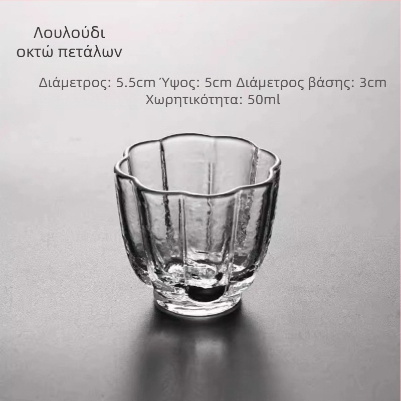 Κούπα τσαγιού ιαπωνικού στυλ από γυαλί βοροσιλικό, με χτυπητό μοτίβο, διαφανής, χωρίς λαβή