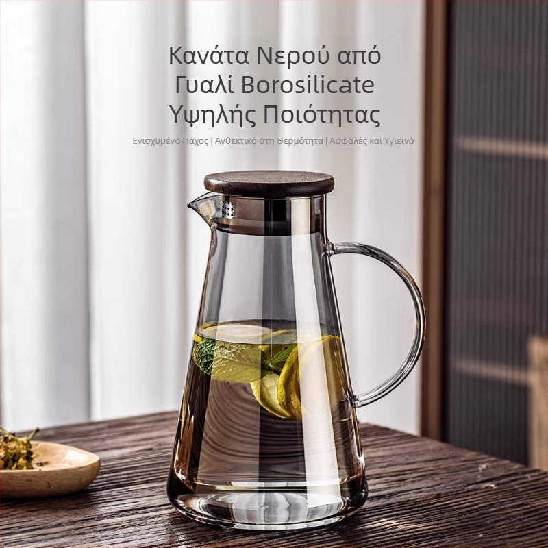 Γυάλινη κανάτα για κρύο νερό, ανθεκτική σε υψηλές θερμοκρασίες, από borosilikat γυαλί, μεγάλη χωρητικότητα, για οικιακή χρήση, κατάλληλη για βρασμό τσαγιού, αποθήκευση νερού και χυμών.