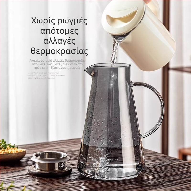 Γυάλινη κανάτα για κρύο νερό, ανθεκτική σε υψηλές θερμοκρασίες, από borosilikat γυαλί, μεγάλη χωρητικότητα, για οικιακή χρήση, κατάλληλη για βρασμό τσαγιού, αποθήκευση νερού και χυμών.