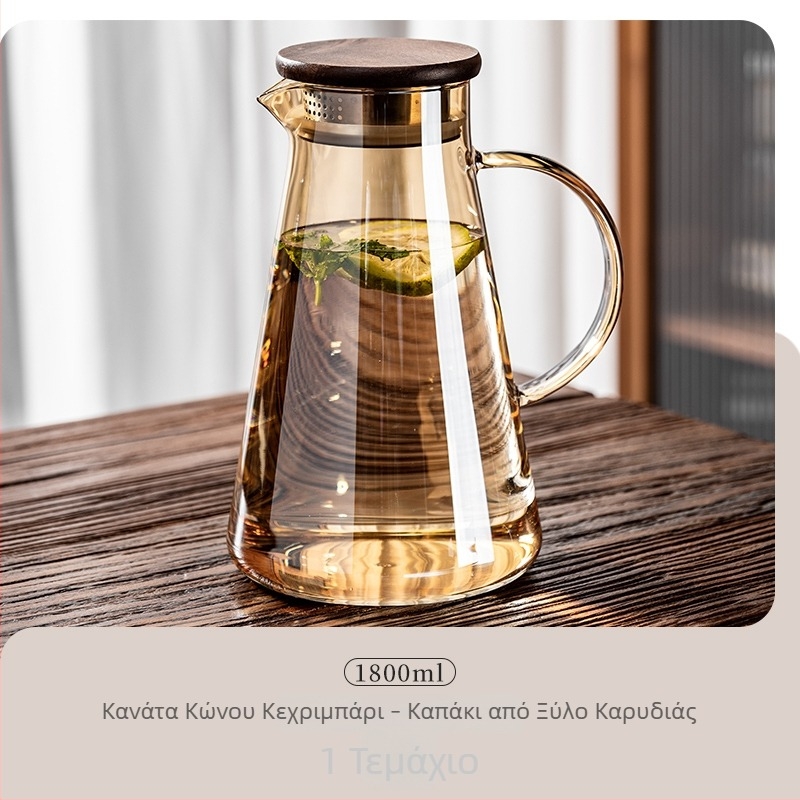 Γυάλινη κανάτα για κρύο νερό, ανθεκτική σε υψηλές θερμοκρασίες, από borosilikat γυαλί, μεγάλη χωρητικότητα, για οικιακή χρήση, κατάλληλη για βρασμό τσαγιού, αποθήκευση νερού και χυμών.