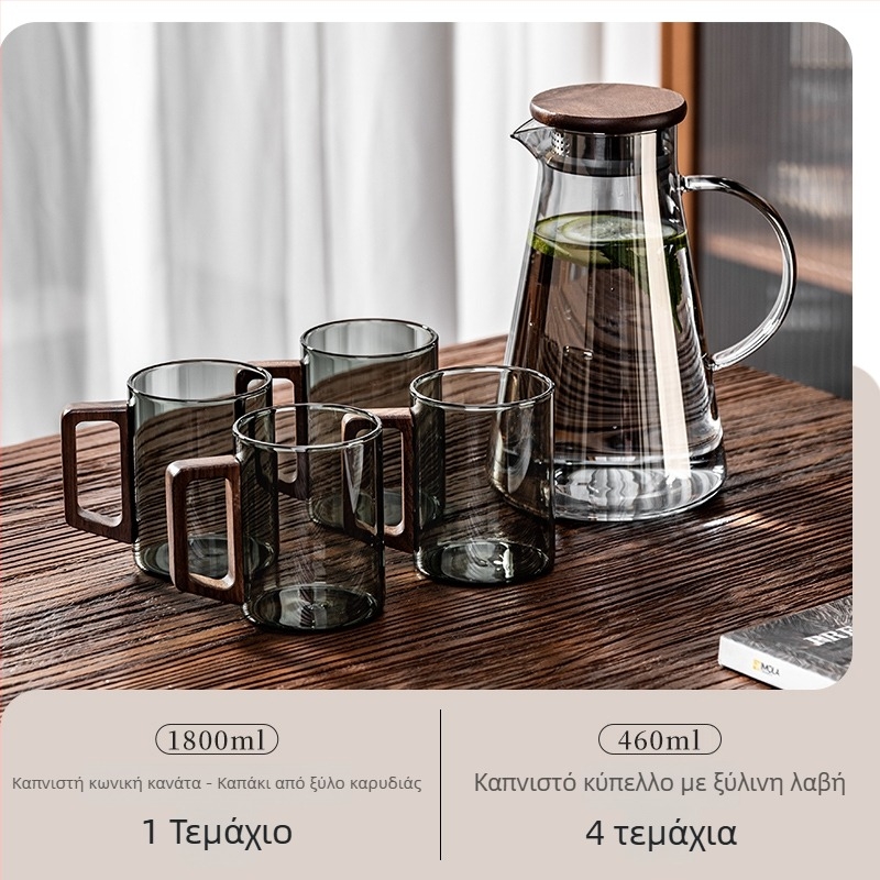 Γυάλινη κανάτα για κρύο νερό, ανθεκτική σε υψηλές θερμοκρασίες, από borosilikat γυαλί, μεγάλη χωρητικότητα, για οικιακή χρήση, κατάλληλη για βρασμό τσαγιού, αποθήκευση νερού και χυμών.