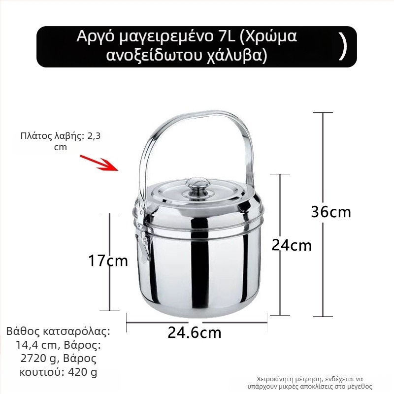 Ανοξείδωτο ατσάλι εξοικονόμησης ενέργειας, κατσαρόλα χωρίς φλόγα για σούπες, στιφάδο, ατμό και βράσιμο με διατήρηση θερμοκρασίας. Διπλής χρήσης: γκάζι και ηλεκτρικό.