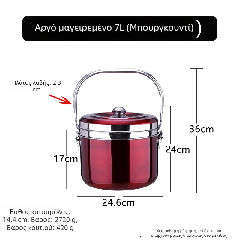 Ανοξείδωτο ατσάλι εξοικονόμησης ενέργειας, κατσαρόλα χωρίς φλόγα για σούπες, στιφάδο, ατμό και βράσιμο με διατήρηση θερμοκρασίας. Διπλής χρήσης: γκάζι και ηλεκτρικό.
