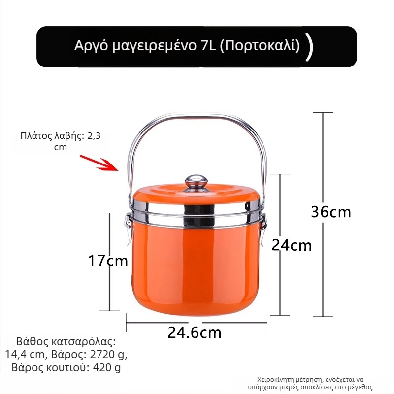 Ανοξείδωτο ατσάλι εξοικονόμησης ενέργειας, κατσαρόλα χωρίς φλόγα για σούπες, στιφάδο, ατμό και βράσιμο με διατήρηση θερμοκρασίας. Διπλής χρήσης: γκάζι και ηλεκτρικό.