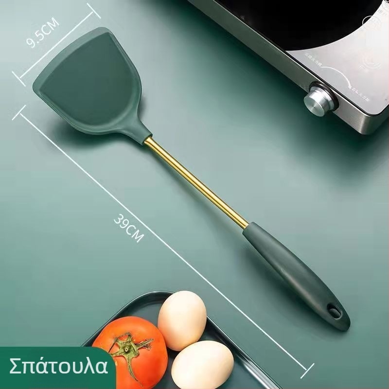 Σετ μαγειρικών εργαλείων από σιλικόνη τροφίμων: σπάτουλα, κουτάλι και κουτάλι με τρύπες; μη κολλάει, ανθεκτικά σε υψηλές θερμοκρασίες