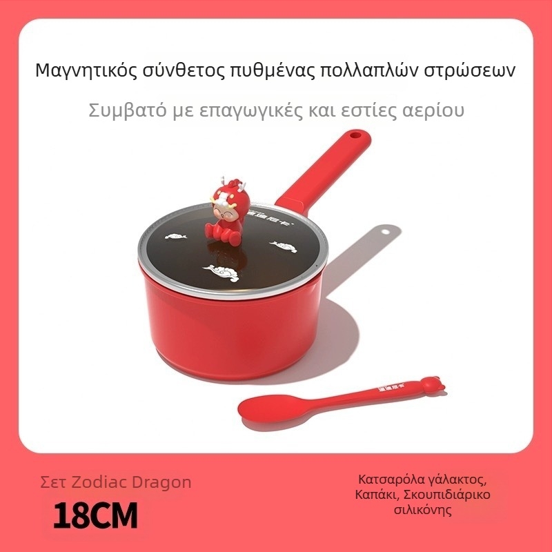 Didinika Κατσαρόλα για βρεφική τροφή με αντικολλητική επίστρωση — Πολυλειτουργικός κατσαρόλα για μαγειρέμα και θέρμανση γάλακτος (αλουμινίου κράμα, ενισχυμένο γυάλινο καπάκι)