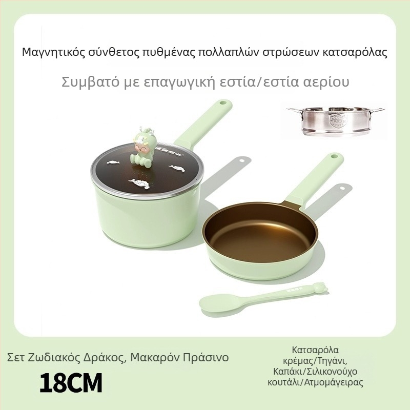 Didinika Κατσαρόλα για βρεφική τροφή με αντικολλητική επίστρωση — Πολυλειτουργικός κατσαρόλα για μαγειρέμα και θέρμανση γάλακτος (αλουμινίου κράμα, ενισχυμένο γυάλινο καπάκι)