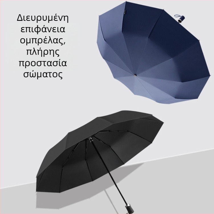 Χειροκίνητη ομπρέλα με 10 ραβδούς, τριπλό άνοιγμα, μεγάλο κάλυμμα, UV προστασία UPF50+, εκτύπωση λογότυπου για διαφήμιση