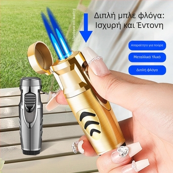 RY003 Αναπτήρας βουτανίου με διπλό jet, ανθεκτικός στον άνεμο για πούρα, εξωτερικό μπάρμπεκιου