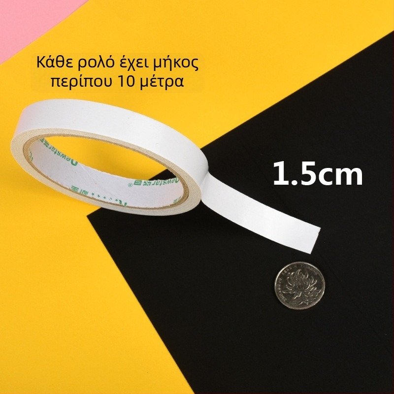 Ισχυρή διπλής όψεως ταινία υψηλής πρόσφυσης για χειροτεχνίες, βάση από βαμβάκι, ρολό 10 μ, πλάτος 0,5–2,0 cm