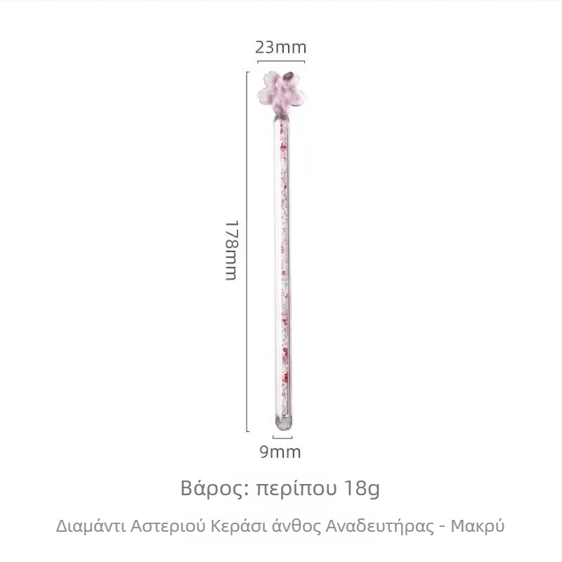 Διαφανής γυάλινος αναδευτήρας με κρύσταλλα, σχέδιο ουρανού με αστέρια, αποτυπώματα γάτας και άνθη κερασιάς — αξεσουάρ φλυτζανιού