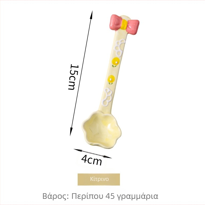 Κεραμικό κουτάλι με μακριά λαβή, γλυκό κουτάλι επιδόρπιο με σχέδιο λουλουδιών, κατάλληλο για καφέ, παγωτό και καθημερινή χρήση