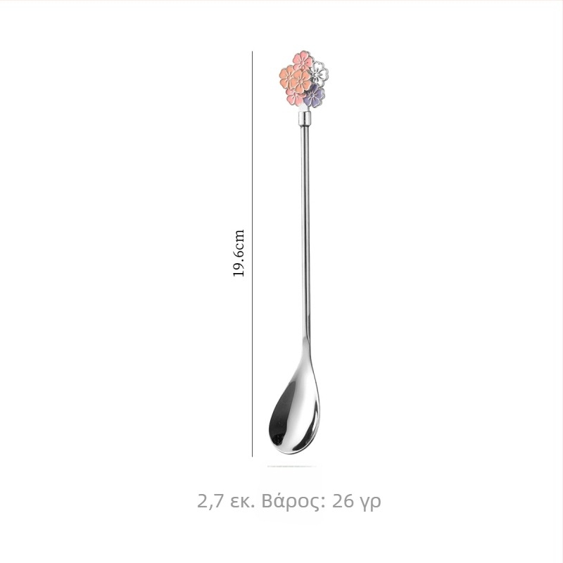 Sakura Κουτάλι – 304 Ανοξείδωτο ατσάλι, μακριά λαβή, επιδόρπιο κουτάλι με σχέδιο πετάλου για κέικ, καφέ και ανάδευση μελιού