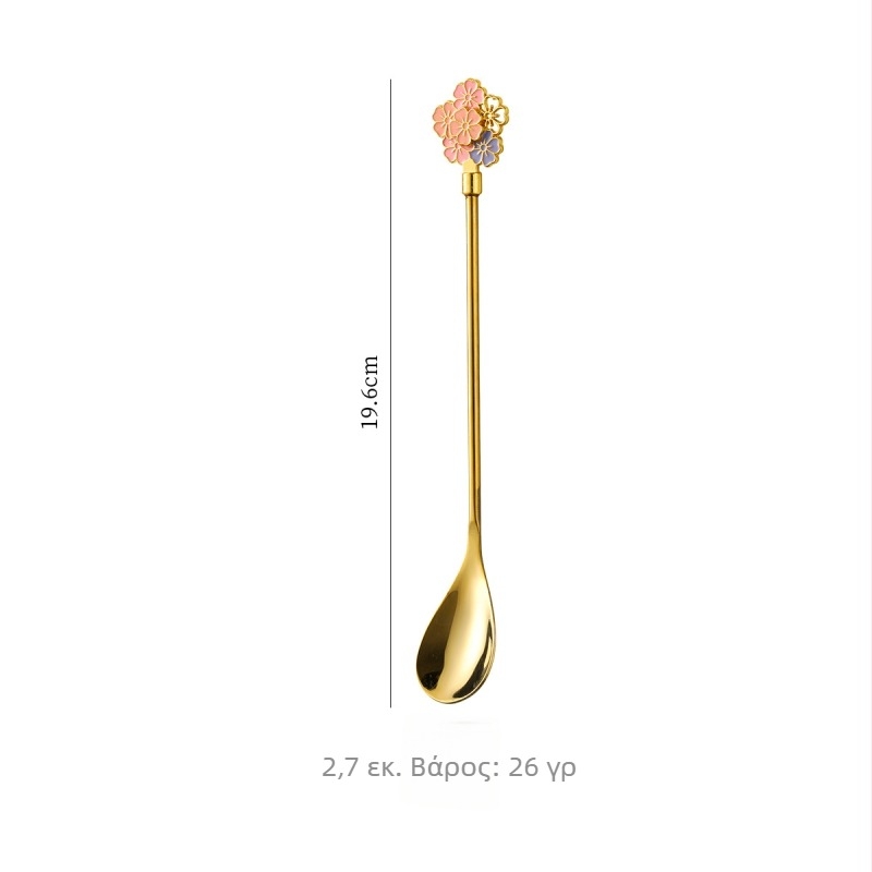 Sakura Κουτάλι – 304 Ανοξείδωτο ατσάλι, μακριά λαβή, επιδόρπιο κουτάλι με σχέδιο πετάλου για κέικ, καφέ και ανάδευση μελιού