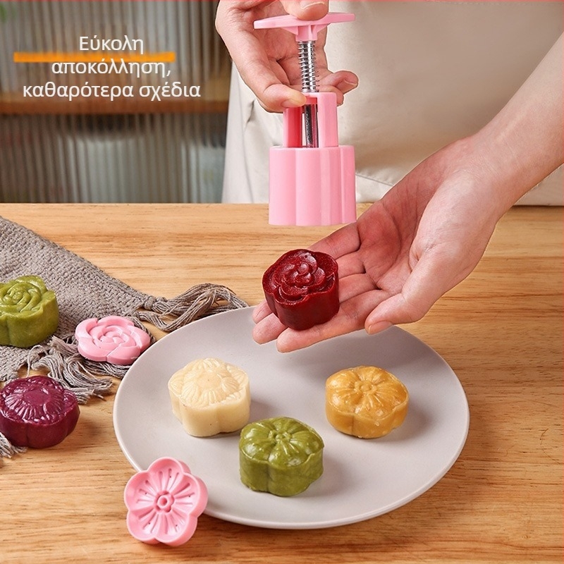 Μορφή Mooncake με σχέδιο λουλουδιών για Mid-Autumn, πάστα φασολιών μάνγκ, χειροπατητό εργαλείο οικιακής ζαχαροπλαστικής