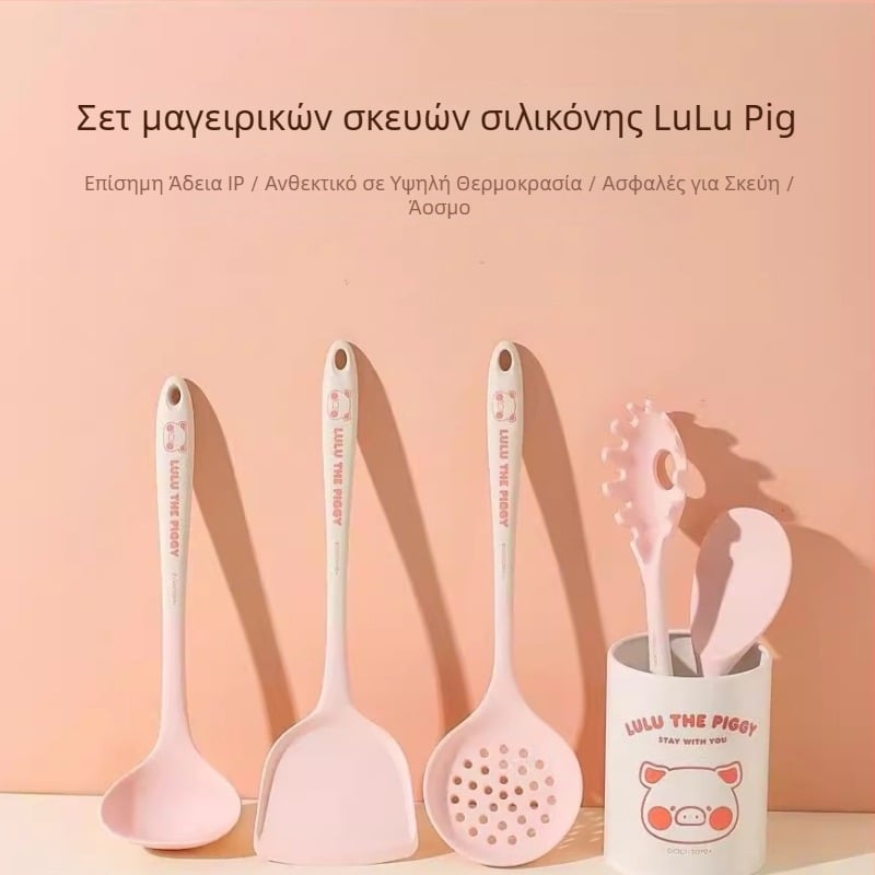 Σετ σιλικόον κουτάλι και σπάτουλα Kawashimaya x Lulu Pig, ανθεκτικό σε υψηλές θερμοκρασίες, εξοπλισμός κουζίνας για τρόφιμα