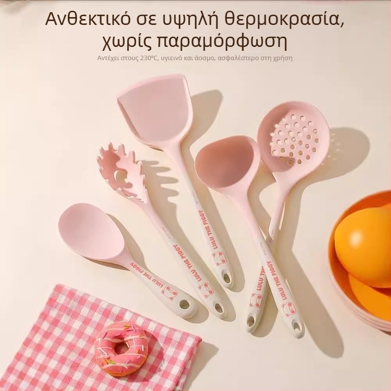 Σετ σιλικόον κουτάλι και σπάτουλα Kawashimaya x Lulu Pig, ανθεκτικό σε υψηλές θερμοκρασίες, εξοπλισμός κουζίνας για τρόφιμα