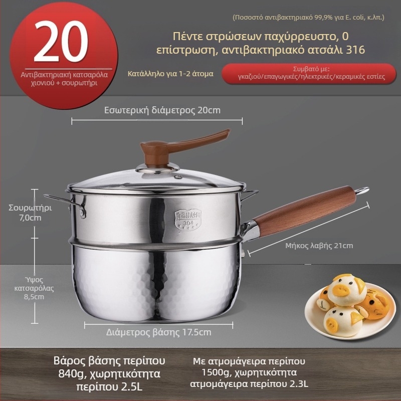 Κανάτα γάλακτος από ανοξείδωτο ατσάλι 316, ιαπωνικού στυλ Yukihira, με τριπλό πάτο, χωρίς επίχρισμα, κατάλληλη για βρεφική διατροφή, για σούπες και νούντλες
