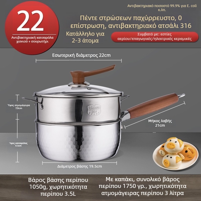 Κανάτα γάλακτος από ανοξείδωτο ατσάλι 316, ιαπωνικού στυλ Yukihira, με τριπλό πάτο, χωρίς επίχρισμα, κατάλληλη για βρεφική διατροφή, για σούπες και νούντλες